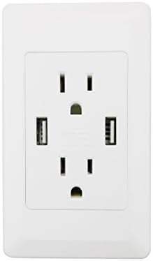 YOPI 2A High Speed Dual USB Phone Pad Charger with 15A Wall Receptacle 2 Outlets Band Panel Faceplate White ETL Listed
