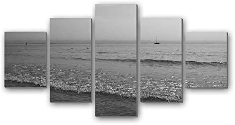 海の帆船 ビーチ 白黒 5枚 パネル アートパネル 現代壁の絵 壁掛け