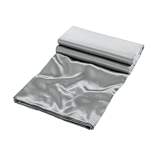 Satin Flat Sheet Only, Queen Flat Sheet, 1 Piece Silver Gray Top