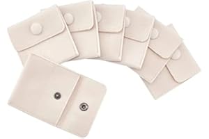 6 Pcs Velvet Jewelry Pouches with Snap Button, Off-White Velvet Jewelry Storage Bags Luxury Gift Bag for Candy Gift and Jewel