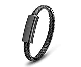 Taygate Bracelet USB Charging Cable Data Charging Cord for iPhone- Mens Portable Travel Durable Braided Leather Charging Wrist Clasp USB for Apple iPhone Plus X XR Xs Max(Black-8.5 inch)