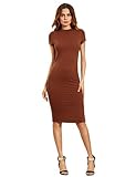 MakeMeChic Women's Short Sleeve Classy Solid Stretchy Wear To Work Pencil Dress