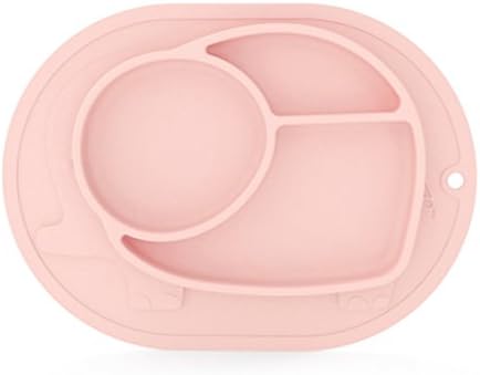 SurNous Baby Silicone Suction Plates Bowl &amp; Mats Plate 2-in-1 Feeding Placemat Divided Suction Plate Elephant Design for Toddlers Kids,Fit Most High Chair Trays,BPA-Free FDA Approved (Pink)