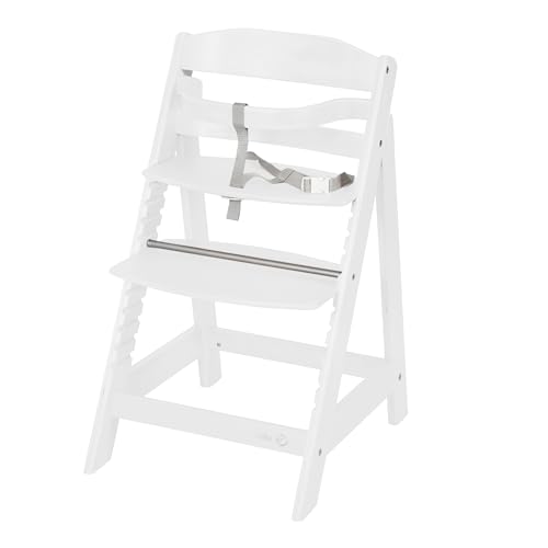 roba Sit Up III Baby High Chair with Removable Footrest and Safety Straps – Adjustable Height – White Wood
