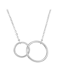Collar con colgante de dos círculos de acero inoxidable para mujer, anillos dobles entrelazados con círculos infinitos, anillos enlazados de la mejor amistad para mujeres