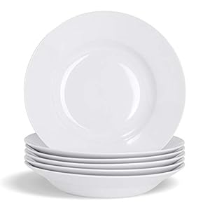 Argon-Tableware-White-Rimmed-SoupPastaCerealBowls-23cm-Set-of-6 6X White Soup Bowls - 23cm (9") - Ceramic Dinner Plates Dish Set Cereal Soup Serving Noodle Bowl - Dishwasher and Microwave Safe - by Argon Tableware