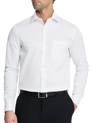 Van Heusen Men's Dress Shirt Regular Fit Flex Collar Stretch Solid Shirt, White…