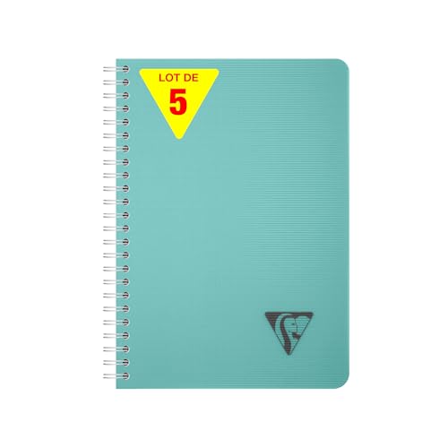 Clairefontaine 327500Cpack Collection Linicolor ESSENCE Lot de 5 Carnets à Spirale - A5 14,8x21 cm - 180 Pages Petits Carreaux - Papier Blanc 90 g - Couverture Polypro Transparent - Bleu Lagon