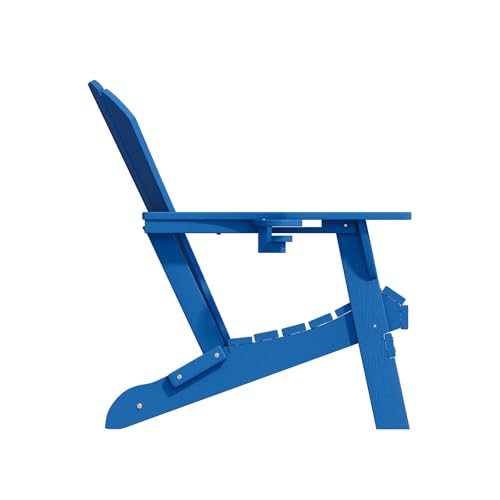 Patio Kingdom Folding Adirondack Chairs with Cup Holders, Set of 6 HDPE Plastic Outdoor Chairs, Weather Resistant, Real Wood Look, Heavy-Duty Patio Furniture for Deck, Fire Pit, Backyard, Blue
