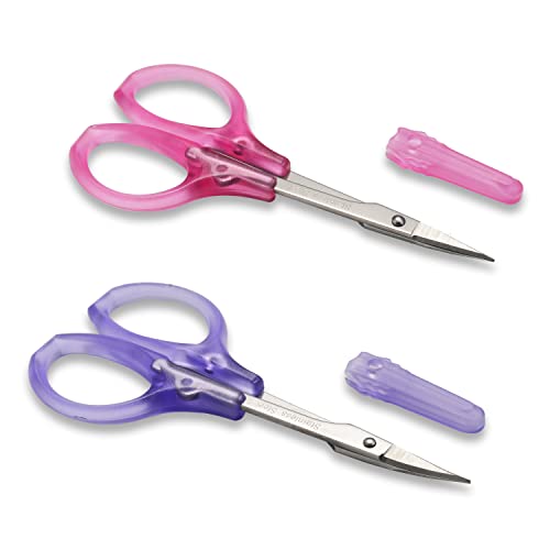 PAFASON Stainless Steel Curved and Straight Beauty Cosmetic Eyebrow Grooming Scissor Set with Safety Cap for Trimming Shaping Eyelash Extensions