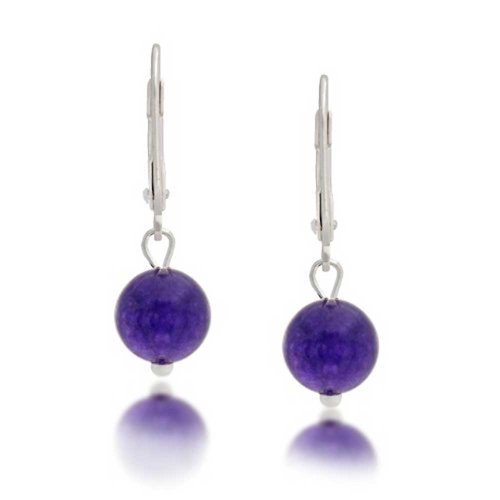 Bling Jewelry Sterling Silver Leverback Dyed Amethyst Bead Dangle Earrings