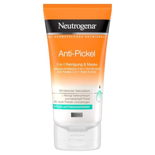 Limpiador y mascarilla antiespinillas 2 en 1 (150 ml), cuidado facial clarificante para una piel limpia y con aspecto saludable, ayuda contra el acné leve con ácido salicílico y glicerina
