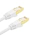 CAT7 Ethernet Cable, Fosmon (White - 50 Feet) CAT7 Shielded RJ45 Ethernet Network Patch Cable - Ultra Speed 10 Gigabit 600Mhz Patch - Modem, Router, LAN, Printer, MAC, Laptop