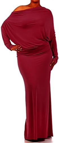 PLUS MULTI WAY Reversible PLUNGING Convertible MAXI DRESS Off Shoulder Halter - Burgundy - 1XL