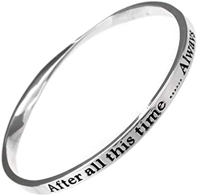 Rue B Gift Boxed Magical Silver Plated Quote Bangle After All This Time Always Quote Bangle with Twisting Design
