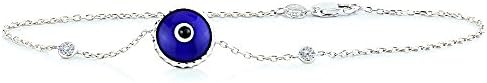 14K White Gold Blue Evil Eye Bracelet With .20 Carats Of Diamonds 7 - 8 Inches