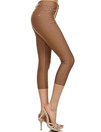 Yelete Capri Jeggings para dama, mezcla de algodón de color sólido