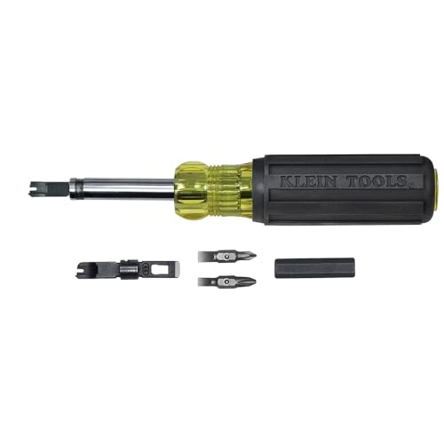 Klein Tools VDV001-081 Multi-Bit Screwdriver, Punchdown Screwdriver Bayoneted-Style Multi-Tool with Heavy-Duty Blade Barrel for Bit Storage