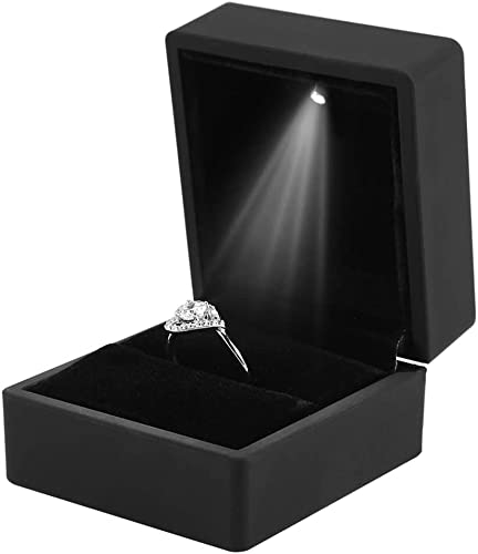 Salmue Jewellery Gift Box with LED Light, Necklace Bracelet Rings Pendant Storage Case for Wedding Proposal Engagement Valentine's Day Favors Birthday Charms (Ring), 1, 1 Unité (Lot de 1), Rubber