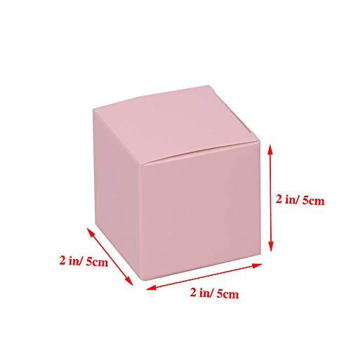 Candy Boxes Pink Small Gift Boxes 2x2x2 inch with Ribbon,50pcs,Square Paper Treat Boxes Party Favor Boxes for Wedding,Bridal Shower,Birthday,Baby Shower,Anniversary,Holiday Celebration Party Supplies