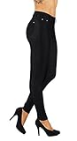 5StarsLine Women's Jean Look Jeggings Tights Slim Fit Pull Up Pants Solid Colors Full Length and Capri Casual Leggings (L USA 10-12, 5S01-L-BLK)