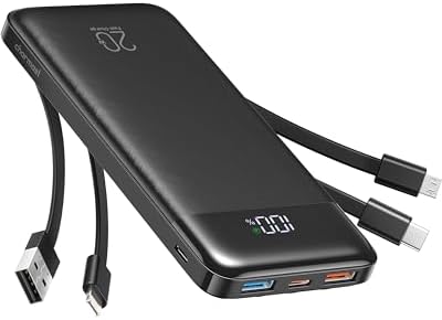 Charmast Power Bank with Built in Cables, 20000mAh USB C Battery