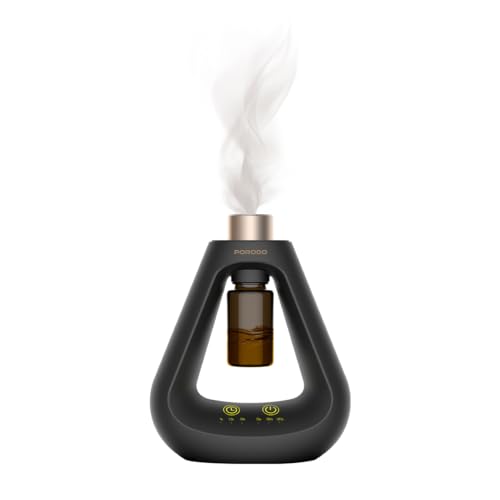 Porodo Essential Oil Diffuser, Mini Scent Air Machine, Waterless Diffuser with Timing & 3 Mist Levels, Aroma Diffuser for Home Scent Aromatherapy Diffuser, Room, Car, Office (Black)