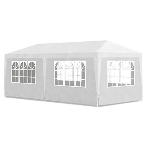 AyaMastro Outdoor 600CM White Gazebo Canopy Sun Shade Party Wedding Yard Tent w/Wall Side Removable with Ebook