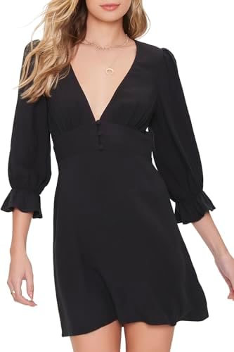 Forever 21 Tiered Bell-Sleeve Mini Dress Black X-Small at Amazon Women's  Clothing store