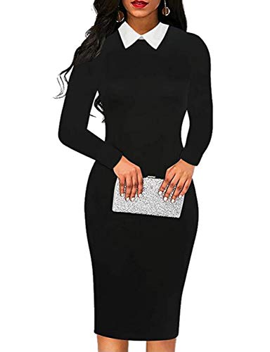 Aphratti Women's Peter Pan Collar Wear to Work Business Office Wear Outfits Classy Fall Midi Sheath Dress with Sleeves