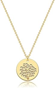 Mevecco Birth Flower Necklace 18k Gold Engraved Custom Floral Pendant Necklaces Dainty Birth Month Flower Disc
