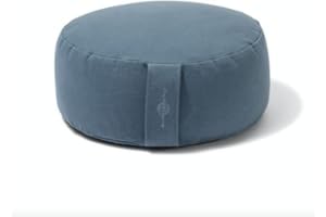 R E N O O Organic Round Meditation Cushion by renoo - Durable Comfortable Cotton, Linen, Hemp - Modern Zafu - Buckwheat Floor Pillow Yoga Bolster in 15 Colors Removable Cover - 15 inches - Teal