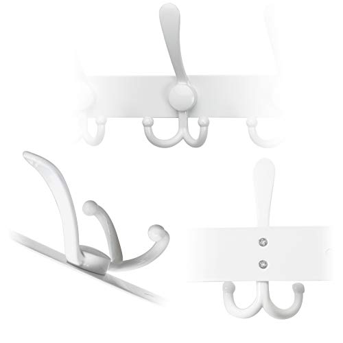 SKOLOO Wall Mounted Coat Rack Hook, 5 Tri Hooks - Heavy Duty Stainless Steel Coat Hooks for Hanging, Coat Hanger Wall Mount, White Hook Rack
