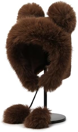 Fuzzy Bear Hat Fluffy Faux Fur Animal Critter Cap Ushanka Beanie with Ear Flaps Bear Faux Fur Trapper Hat main image 3