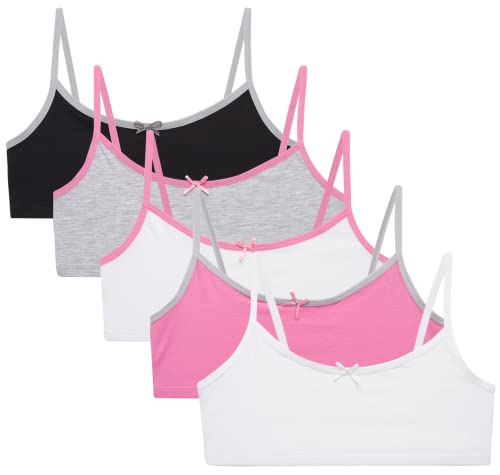 Sweet & Sassy Girls Training Bra - 5 Pack Crop Cotton Bras - Cami Training Bras for Girls (Sizes: S-L)