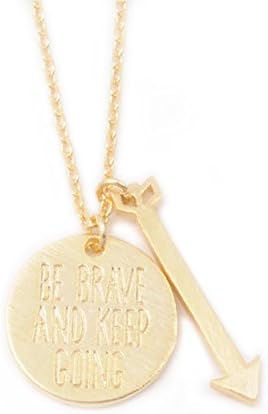 Be Brave Necklace and Keep Going Necklace, Monogrammed Necklace, Inspirational Jewelry, Scrip, Dainty, Engraved Word with Arrow Necklace (Gold)