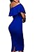 Wonderoy Women's Ruffles Off Shoulder Fitted Club Party Cocktail Bodycon Midi Dress L Royal Blue