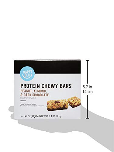 AMAZON GROCERY, PROTEIN CHEWY BARS, PEANUT, ALMOND & DARK CHOCOLATE FLAVOR, 7.1 OZ, 5 CT (PREVIOUSLY HAPPY BELLY, PACKAGING MAY VARY)