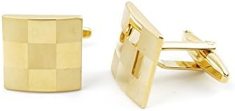 2 Pairs Cufflinks Cuff Links 07623 Golden Grid Square Mens Vintage Gift for Tuxedo Shirts Wedding Party