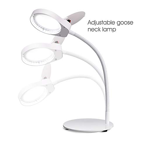 Delixike Magnifying Glass with Light and Stand,3X Dimmable Magnifying Lamp with Adjustable Gooseneck for Close Work,Reading,Crafts,Workbench,Task,White