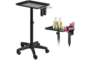 Klvied Salon Tray with 2 Cups and 1 Metal Loop, Rolling Utility Cart on Wheels, Adjustable Height Tattoo Tray, Multi-Purpose Rolling Tray, Black Rolling Tray, Premium Aluminum Instrument, Black