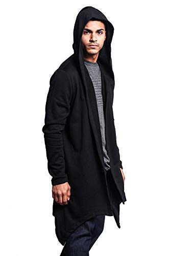 Victorious Men's Long Length Cloak Cardigan Hoodie JK701 - Black - Large - J7A - Thumbnail 5