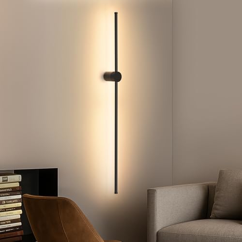 ZMH Indoor LED Wall Light 100cm Long Black Hallway Modern Design for Living Room Warm White 3000K Indirect Lighting for Kitchen, Hallway and Bed
