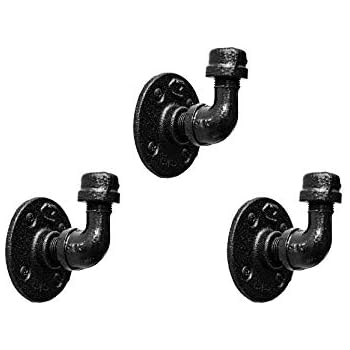 3 Industrial Rustic Hook Set, Rustic Robe Pipe Hook Set - Black Rustic Bathroom Hand Towel Hooks for Your Vintage Farmhouse Decor. Rustic Hand Towel Holder. Rustic Hooks for Wall.