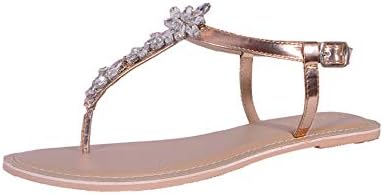 The Shoe Story Rose Gold Embellished Diamond Flat Thong Sandals for Women's