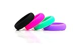 Women's 4 Pack Silicone Wedding Bands - Pink, Purple, Turquoise, & Black Rings!