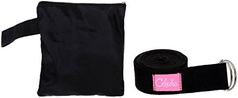Yoga Streching Strap - Exercise Fitness Band Belt Made of Cotton 8 Foot Metal D Ring by Celedia (Black)