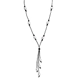 Long Freshwater Cultured Pearls Leather Necklace Costume Beaded Jewelry on Genuine Leather Cord 25.6