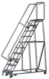 Ballymore 093214X Steel M-2000 Series Rolling Safety Ladder with Handrails, Expanded Metal Tread, Unassembled, OSHA/ANSI Standard, 9 Steps, 24" Step Width, 14" Top Step Deep, Gray