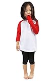 KS Kids Raglan T Shirts Baseball 3/4 Sleeves Baby Tee School Uniform (S (5-6Yrs 6T), White/Red)
